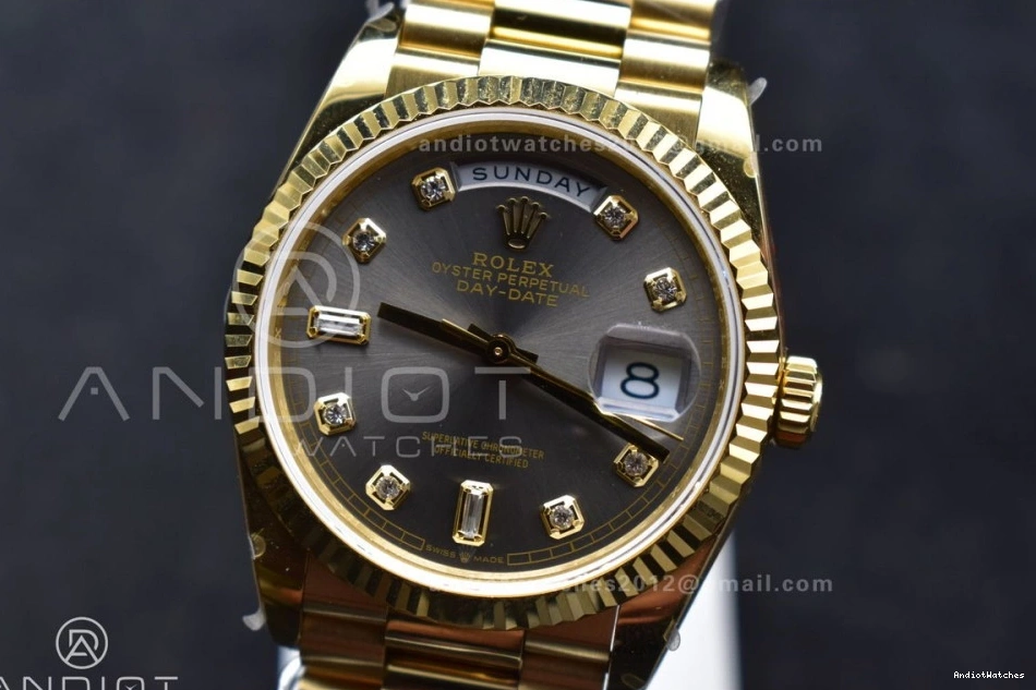 Diamond with Steel YG V5 Dial Bracelet vr3255 36 Grey 698 on 904L Square Edition Sophisticated DayDate Best Weight) QF President (Gain 0213